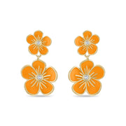 Double Florette Earrings in Bright Orange