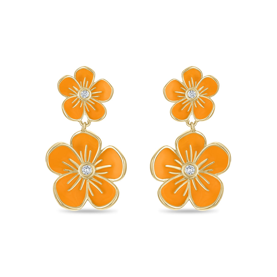 Double Florette Earrings in Bright Orange