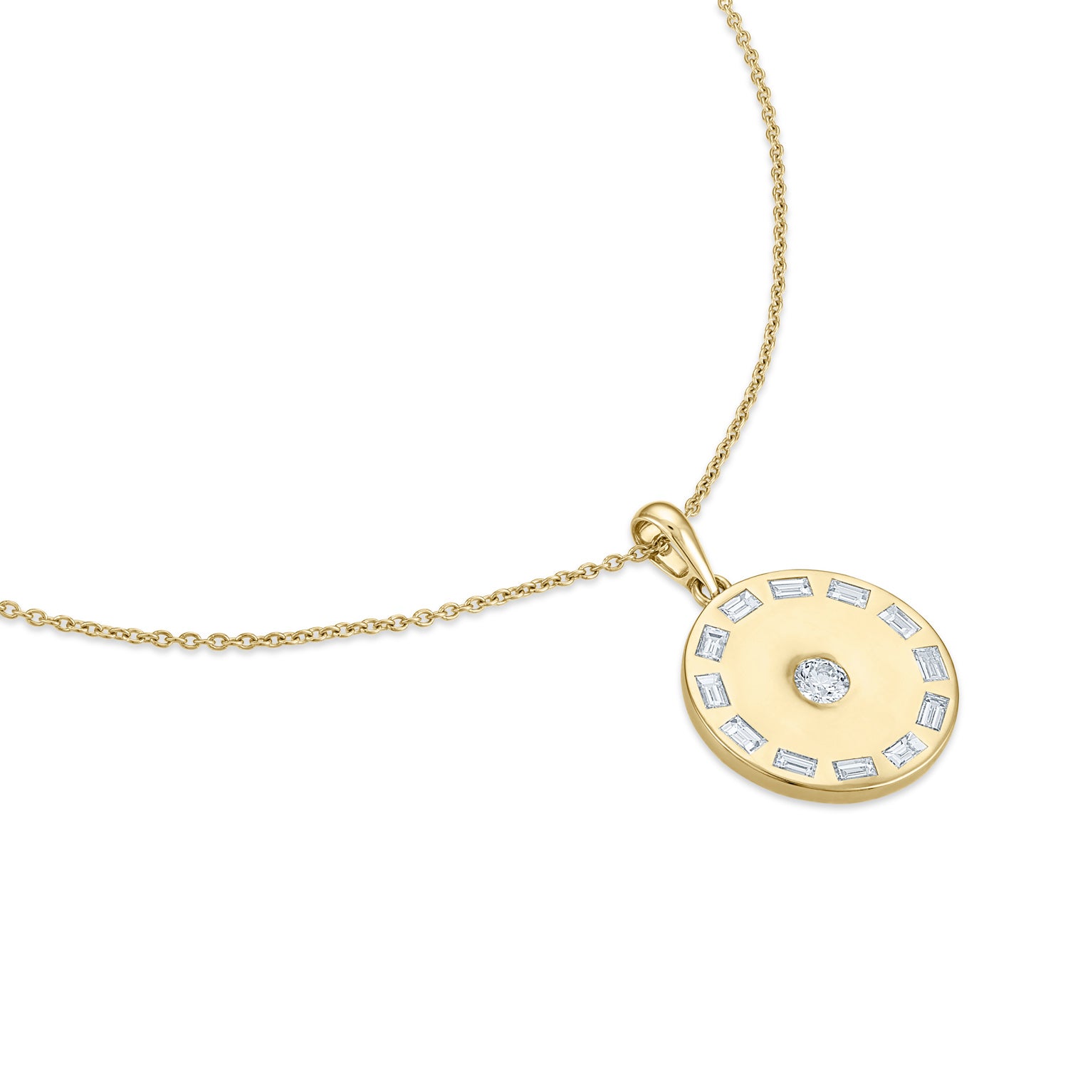 Essentials Sunspoke Gold and Diamond Medallion Long Necklace