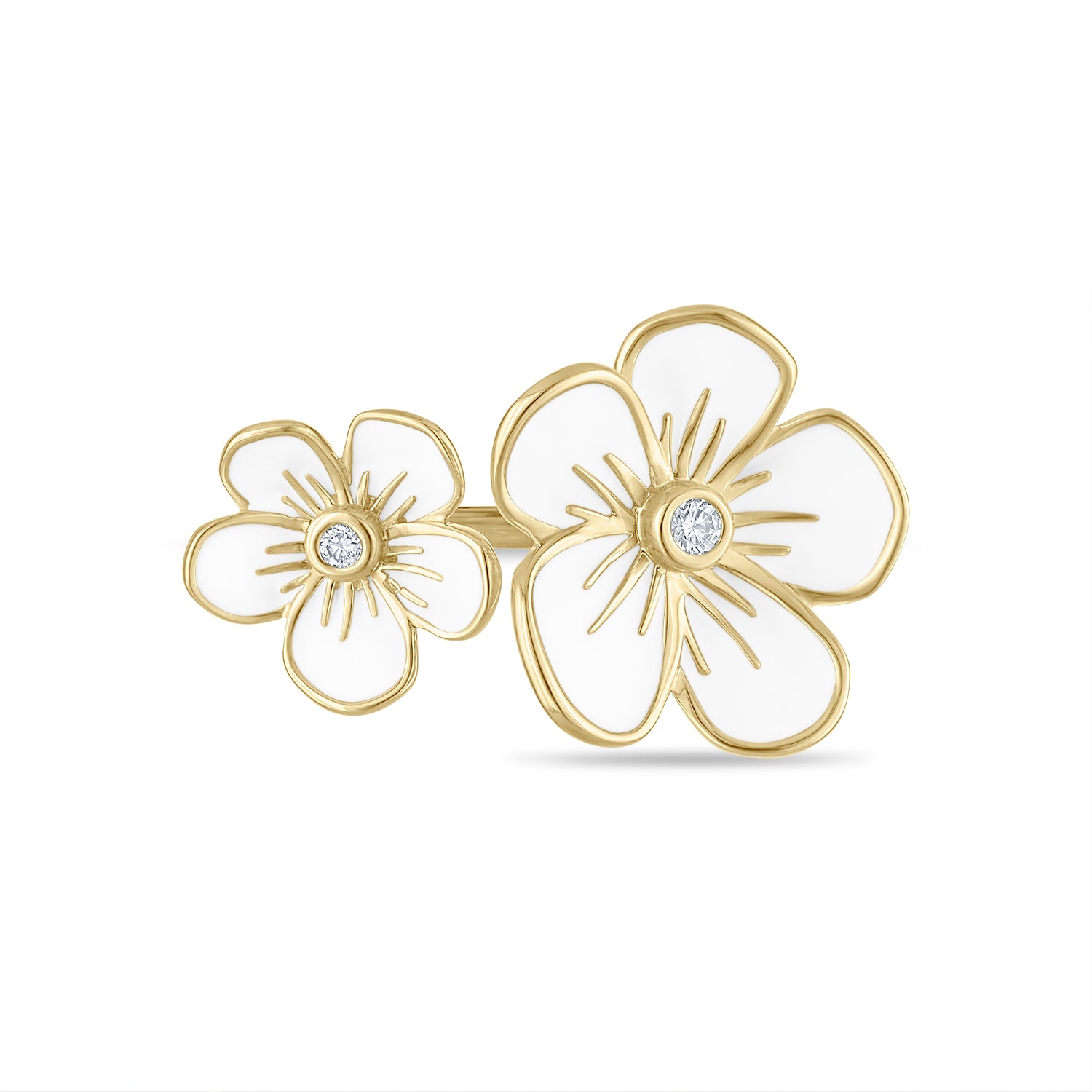 Double Florette Enamel Ring in White