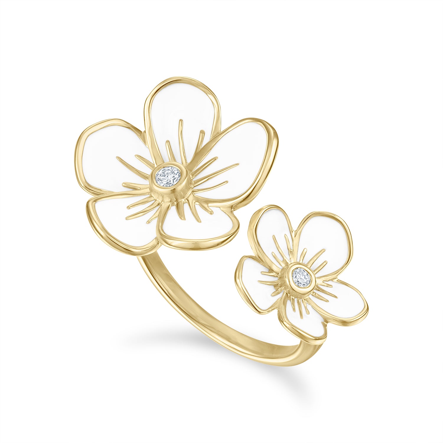 Double Florette Enamel Ring in White