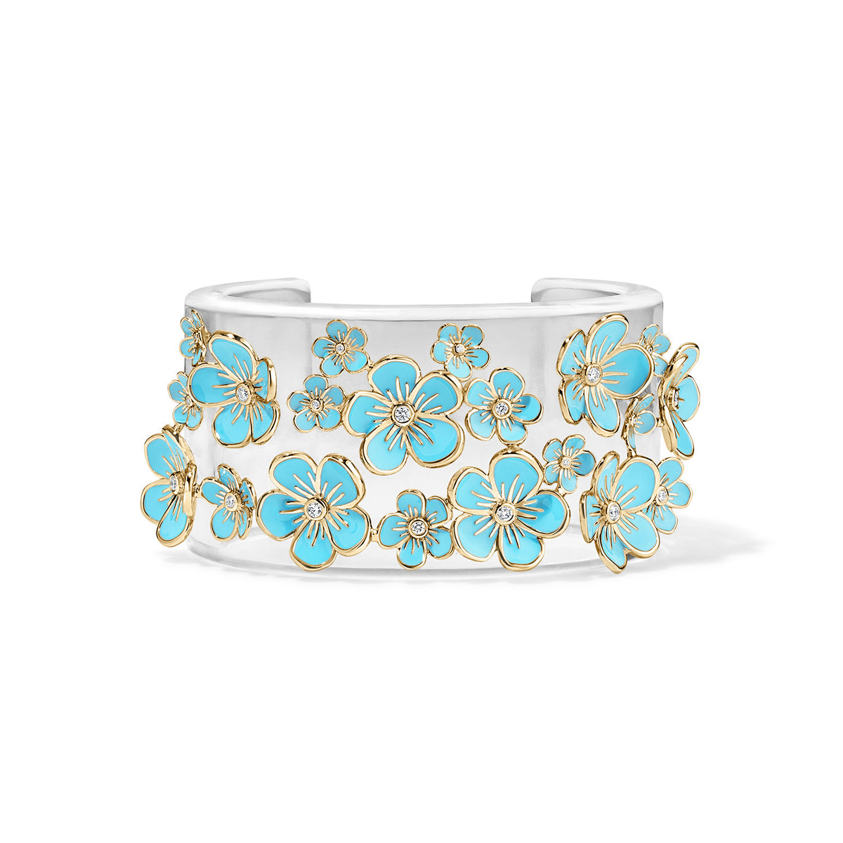 Florette Halo Cuff with Forget-Me-Not Blue Enamel Flowers in Gold