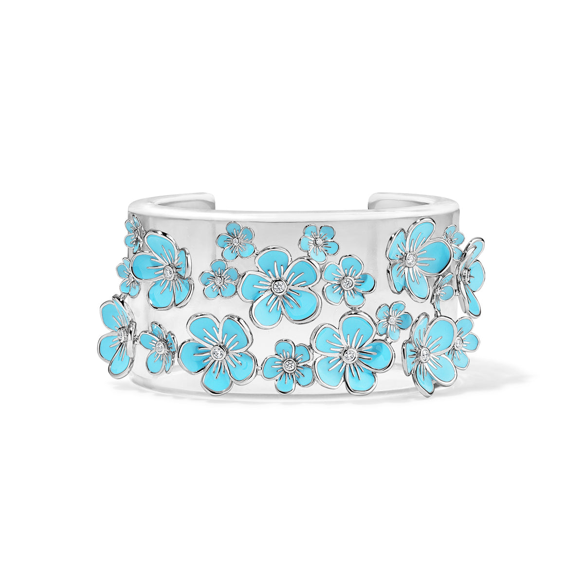 Florette Halo Cuff with Forget-Me-Not Blue Enamel Flowers in Silver