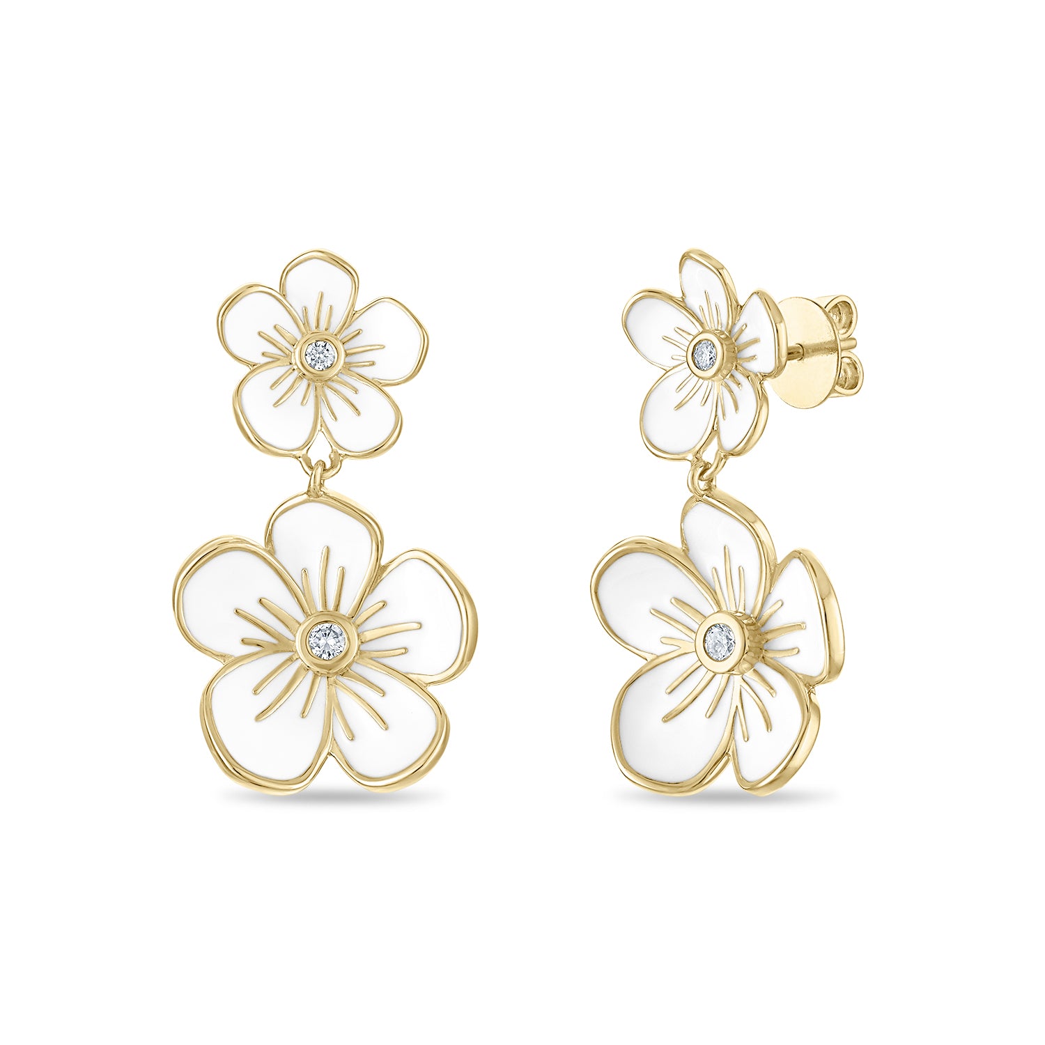 Double Florette Earrings in White