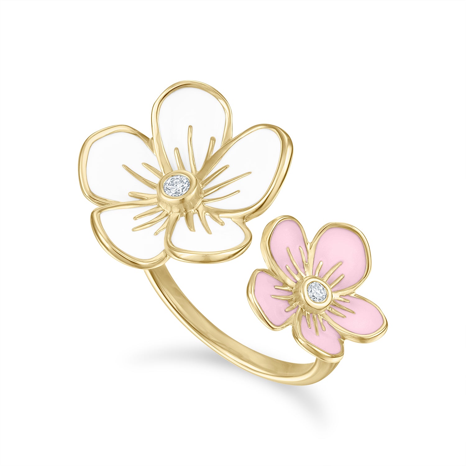 Double Florette Ring in White and Baby Pink Enamel