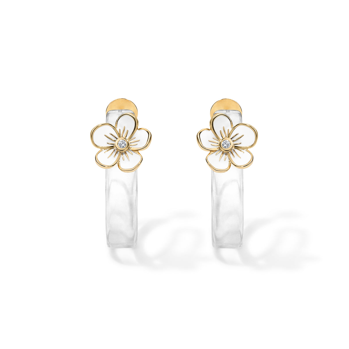 Florette Halo Hoops with Medium Flowers in White Enamel