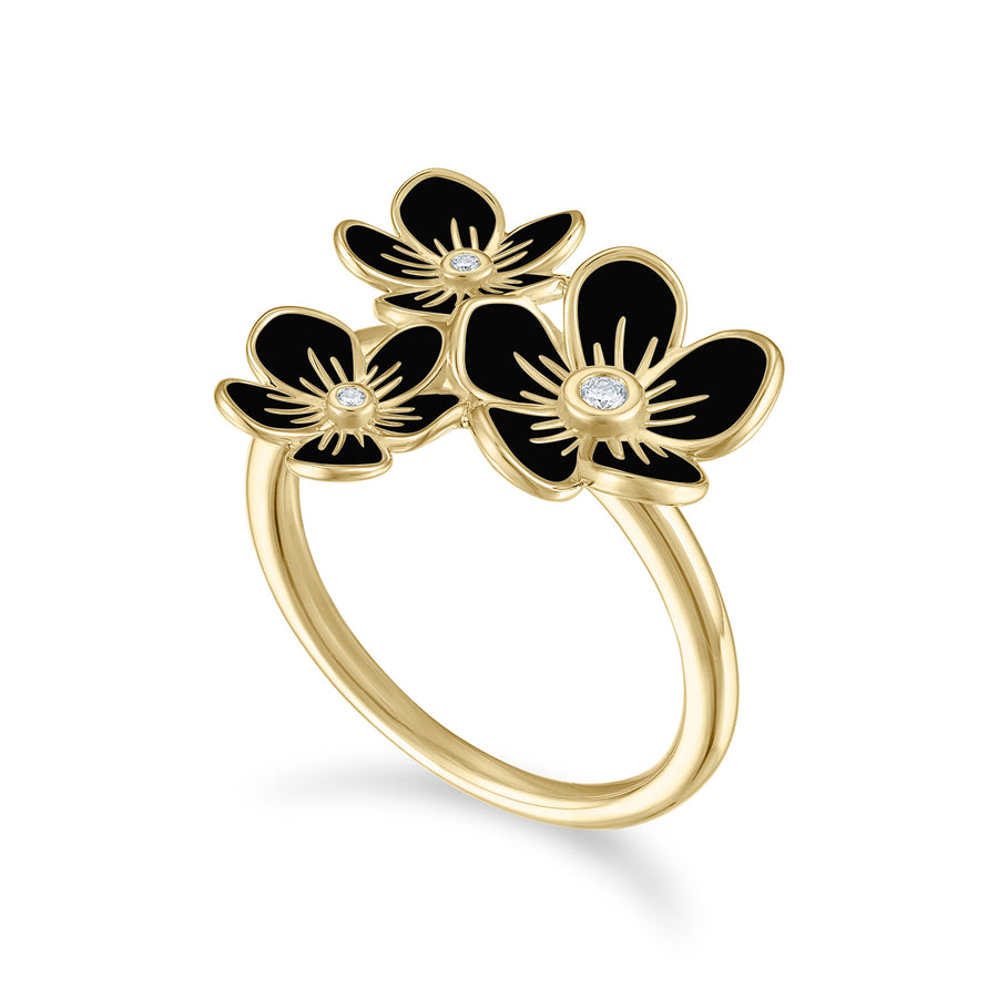 Triple Florette Cocktail Ring in Black