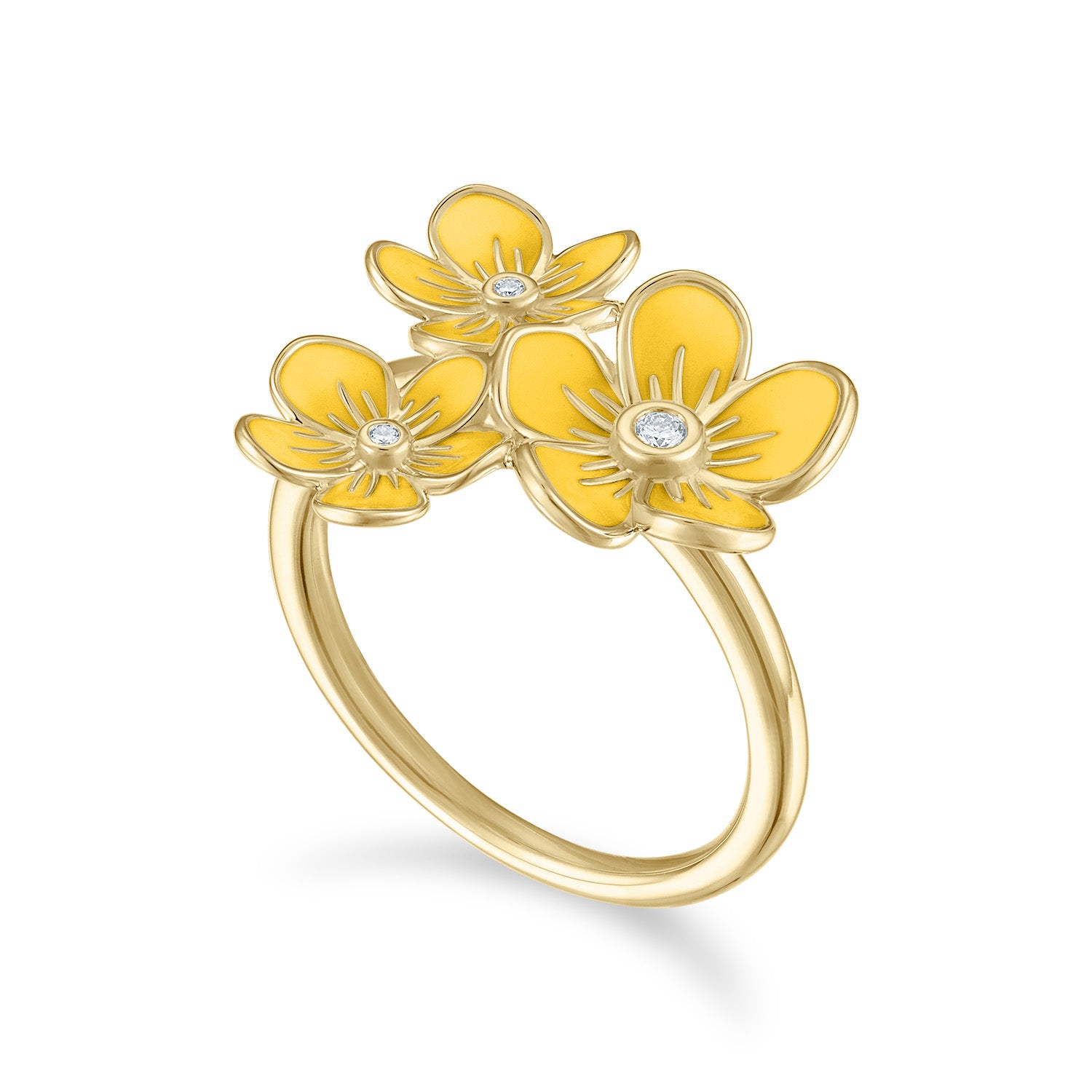 Triple Florette Cocktail Ring in Lemon Yellow
