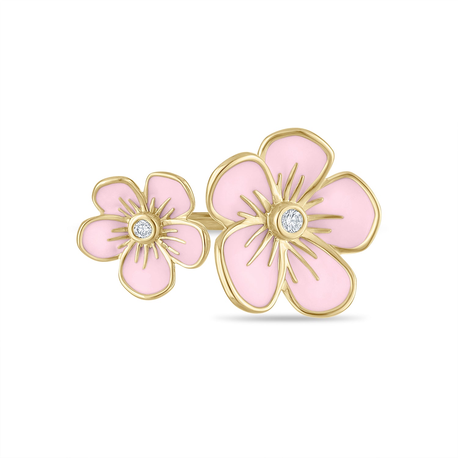 Double Florette Enamel Ring in Baby Pink