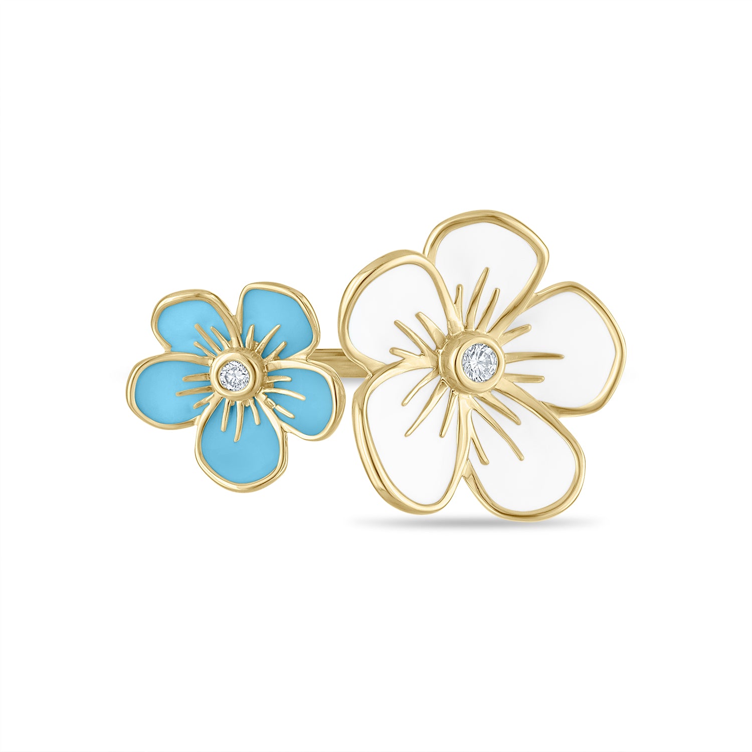 Double Florette Ring in White and Forget-me-Not Blue Enamel