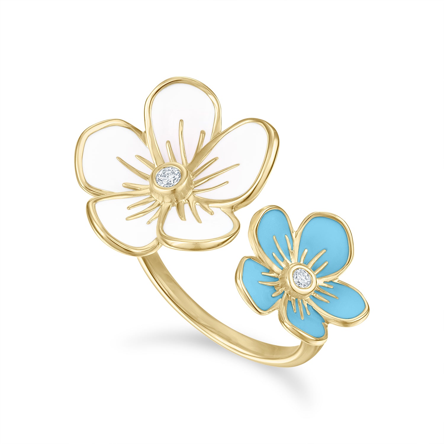 Double Florette Ring in White and Forget-me-Not Blue Enamel