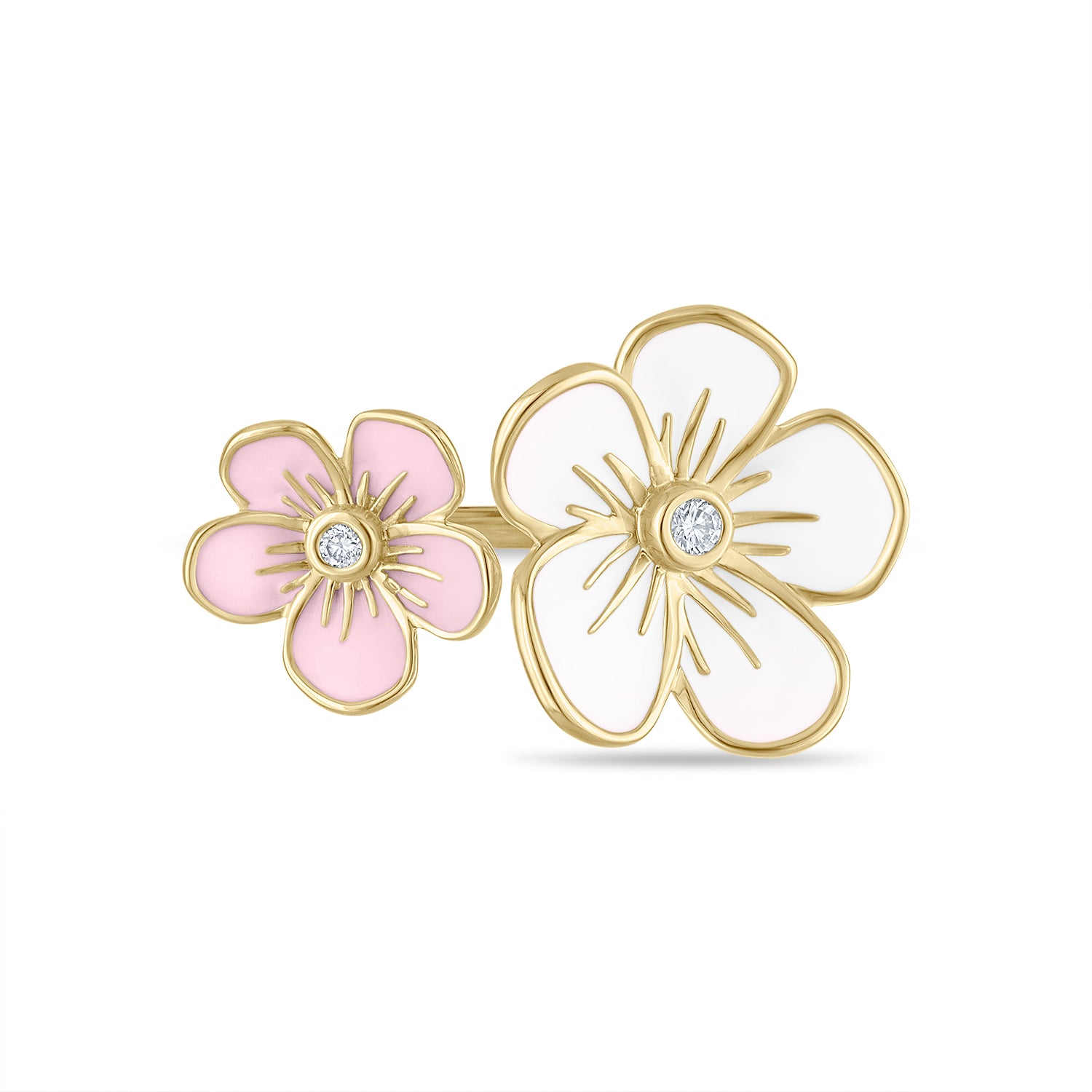 Double Florette Ring in White and Baby Pink Enamel
