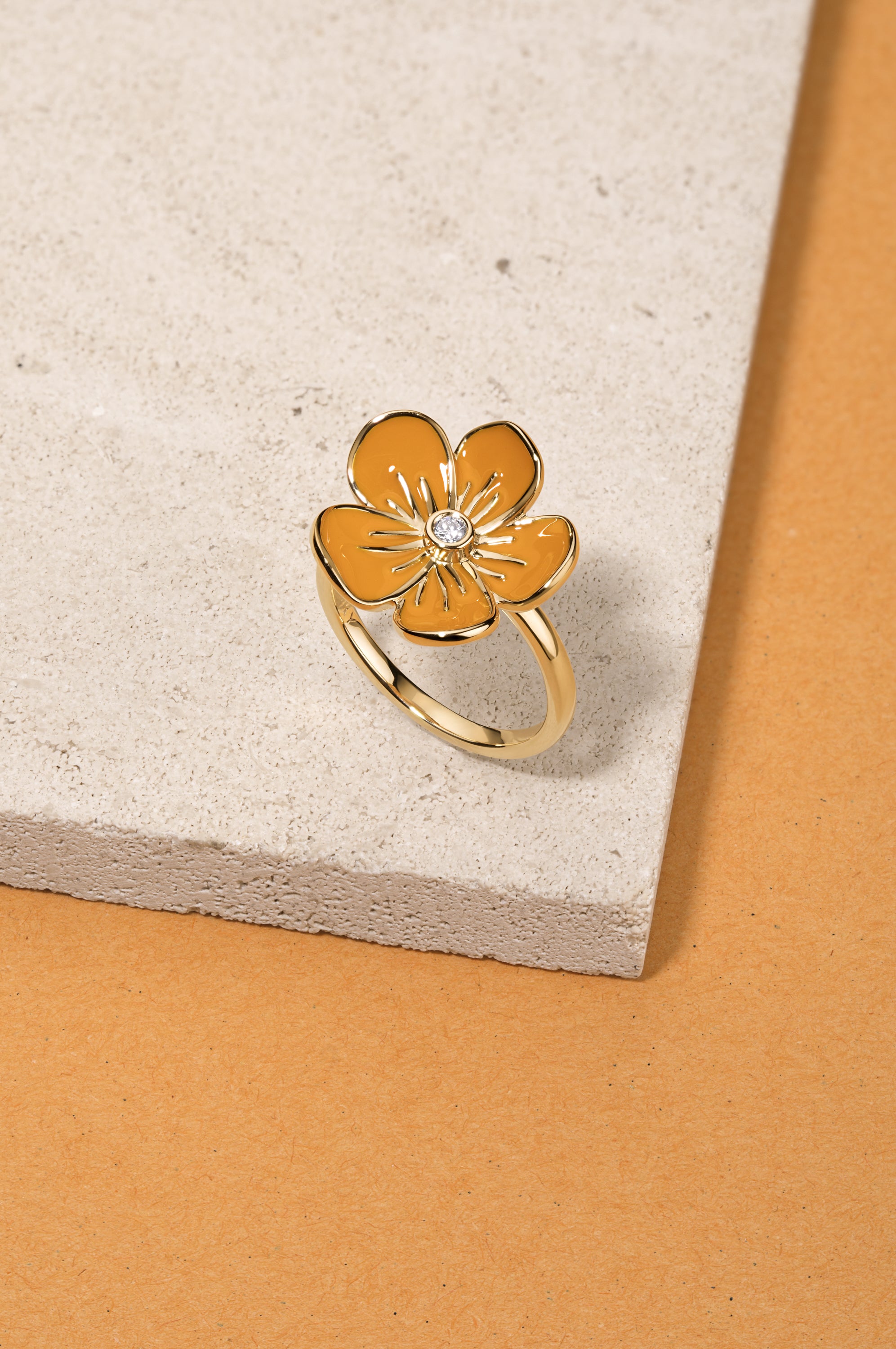 Large Florette Single Flower Cocktail Ring in Bright Orange