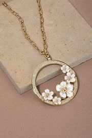 Florette Gold and Diamond Circle Pendant on Long Chain