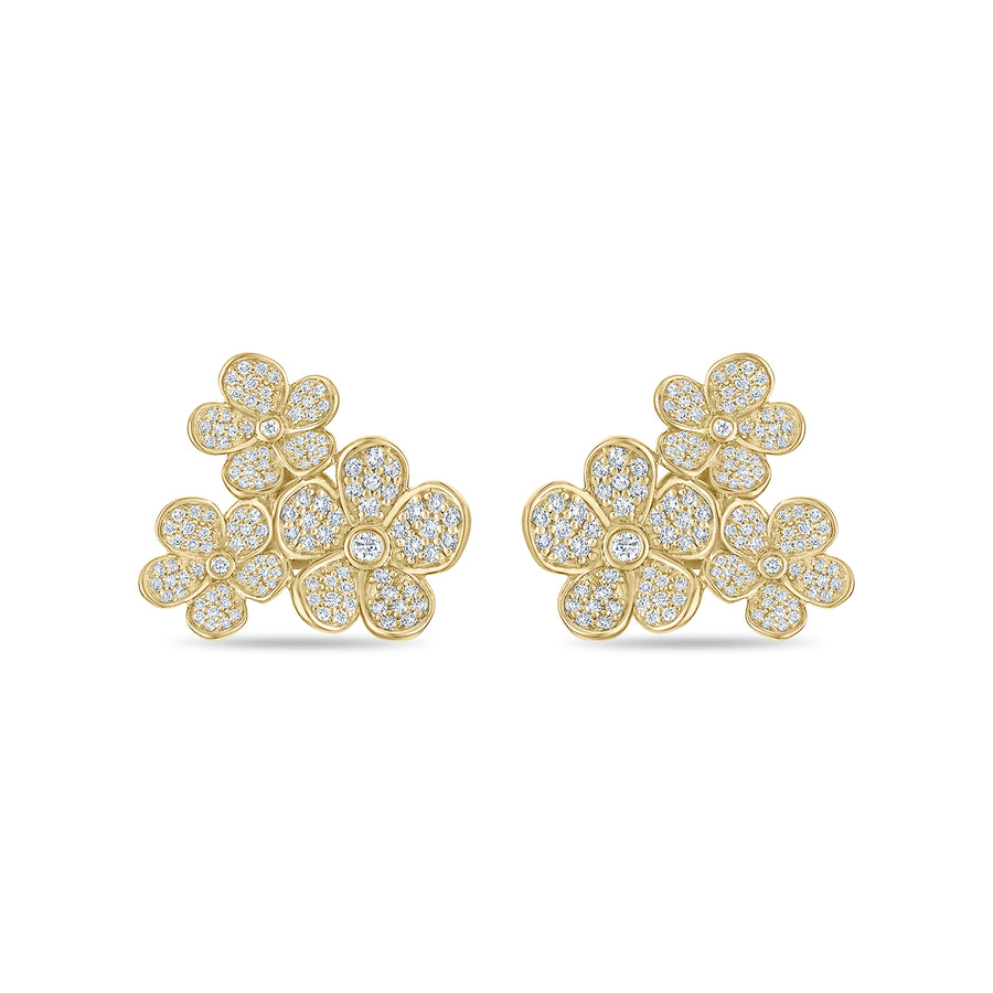 Triple Florette Studs in Pavé Diamonds