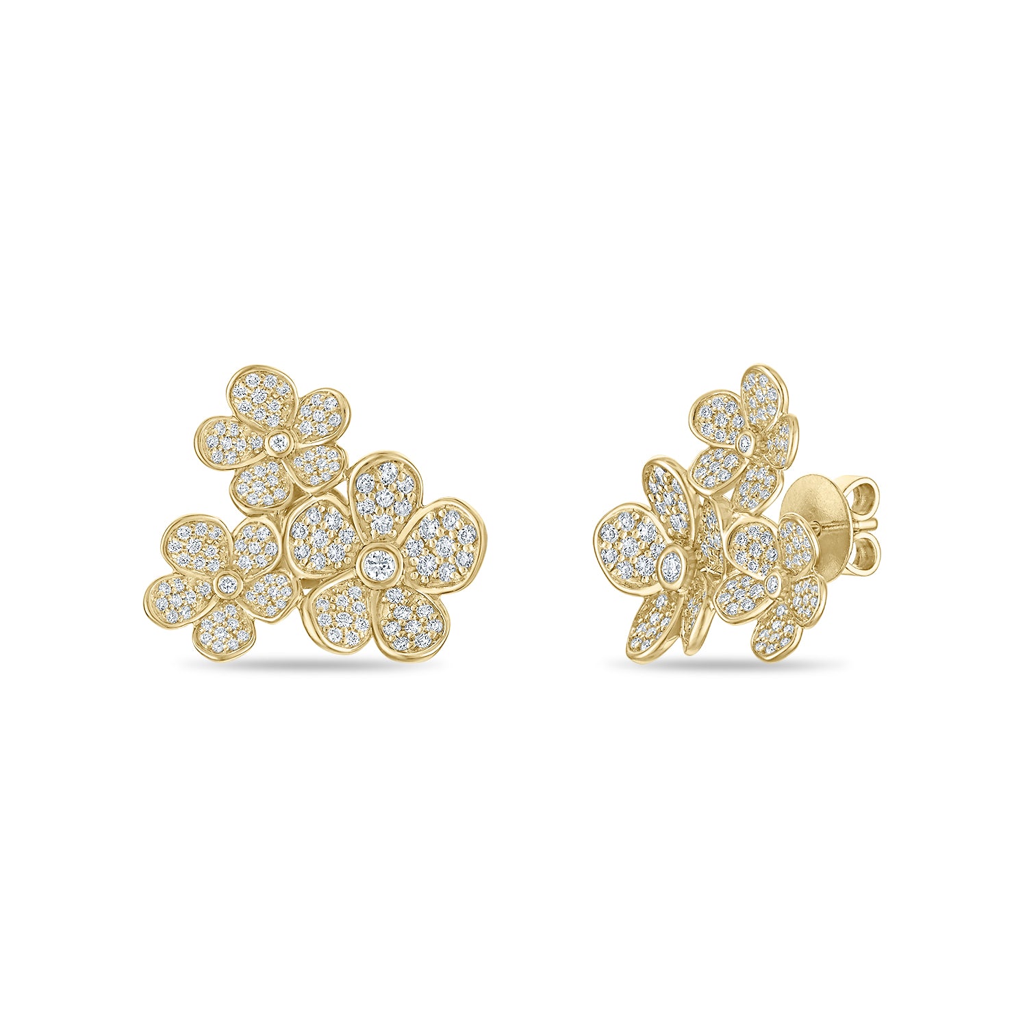 Triple Florette Studs in Pavé Diamonds