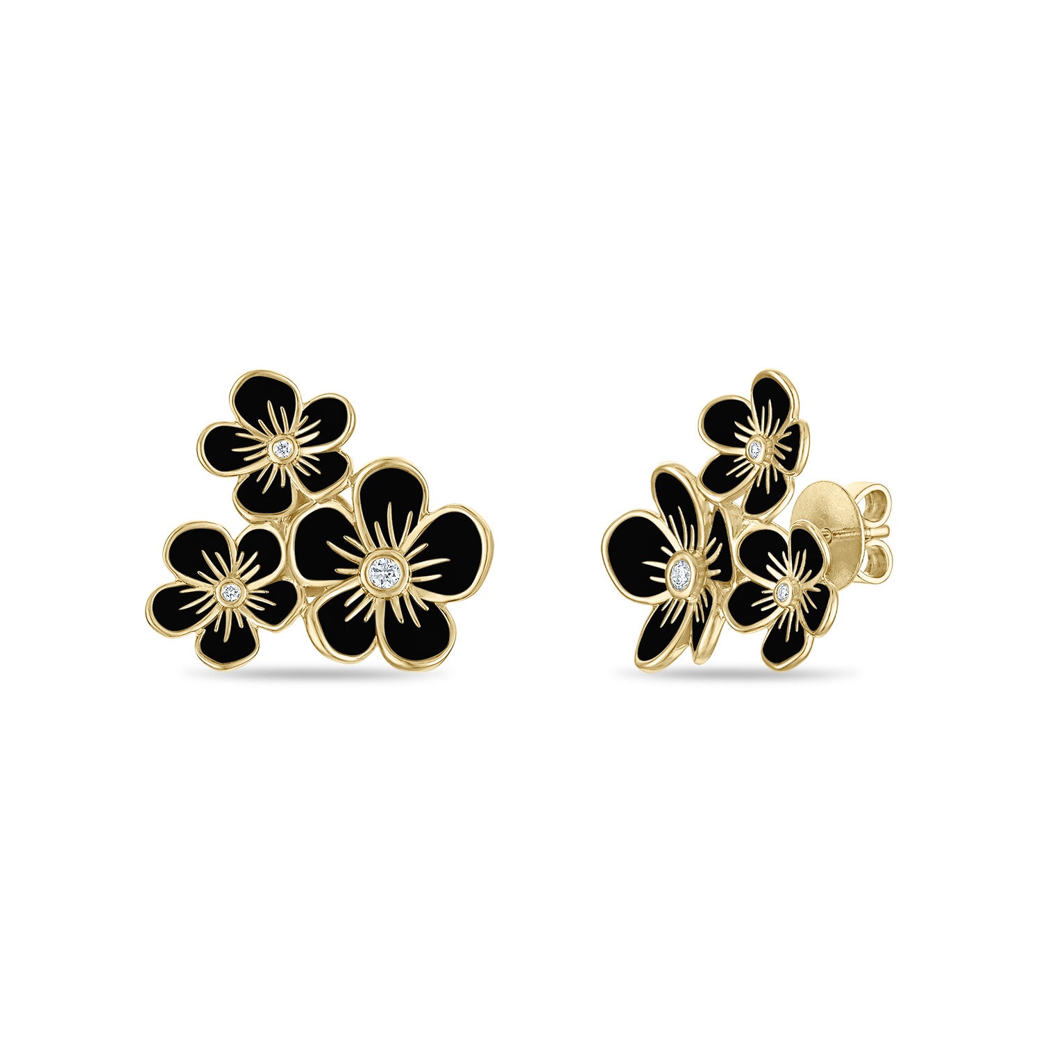 Triple Florette Studs in Black