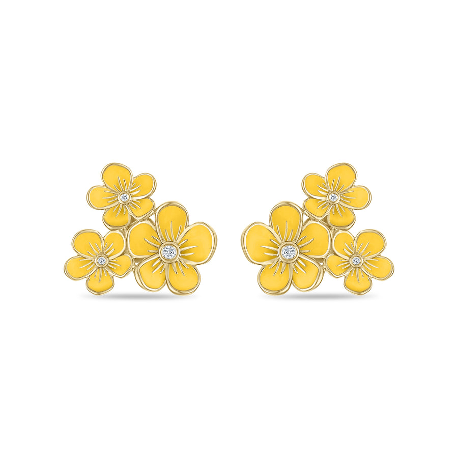 Triple Florette Studs in Lemon Yellow