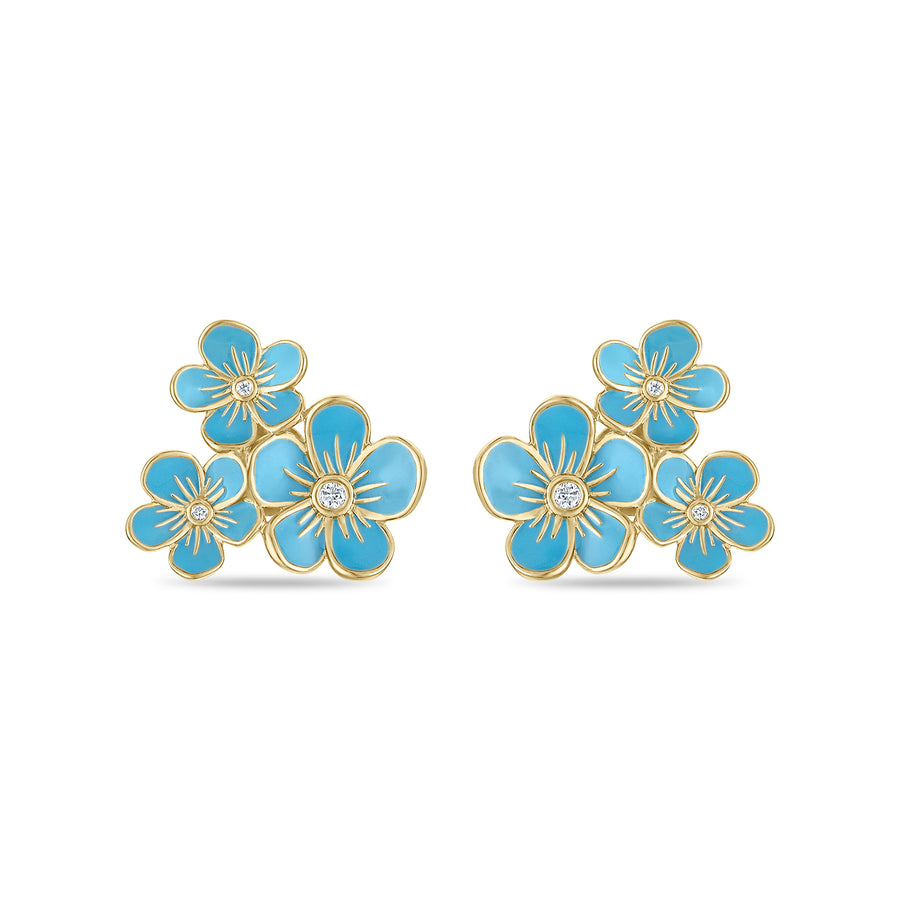 Triple Florette Studs in Forget-me-Not Blue
