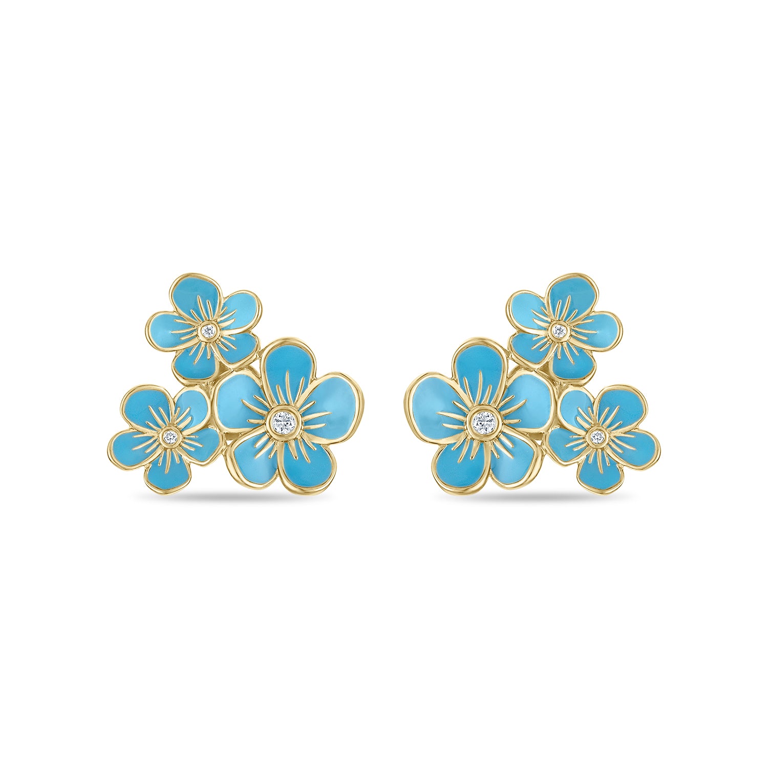 Triple Florette Studs in Forget-me-Not Blue