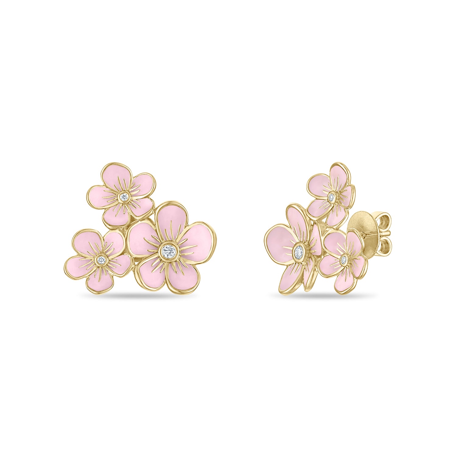 Triple Florette Studs in Baby Pink