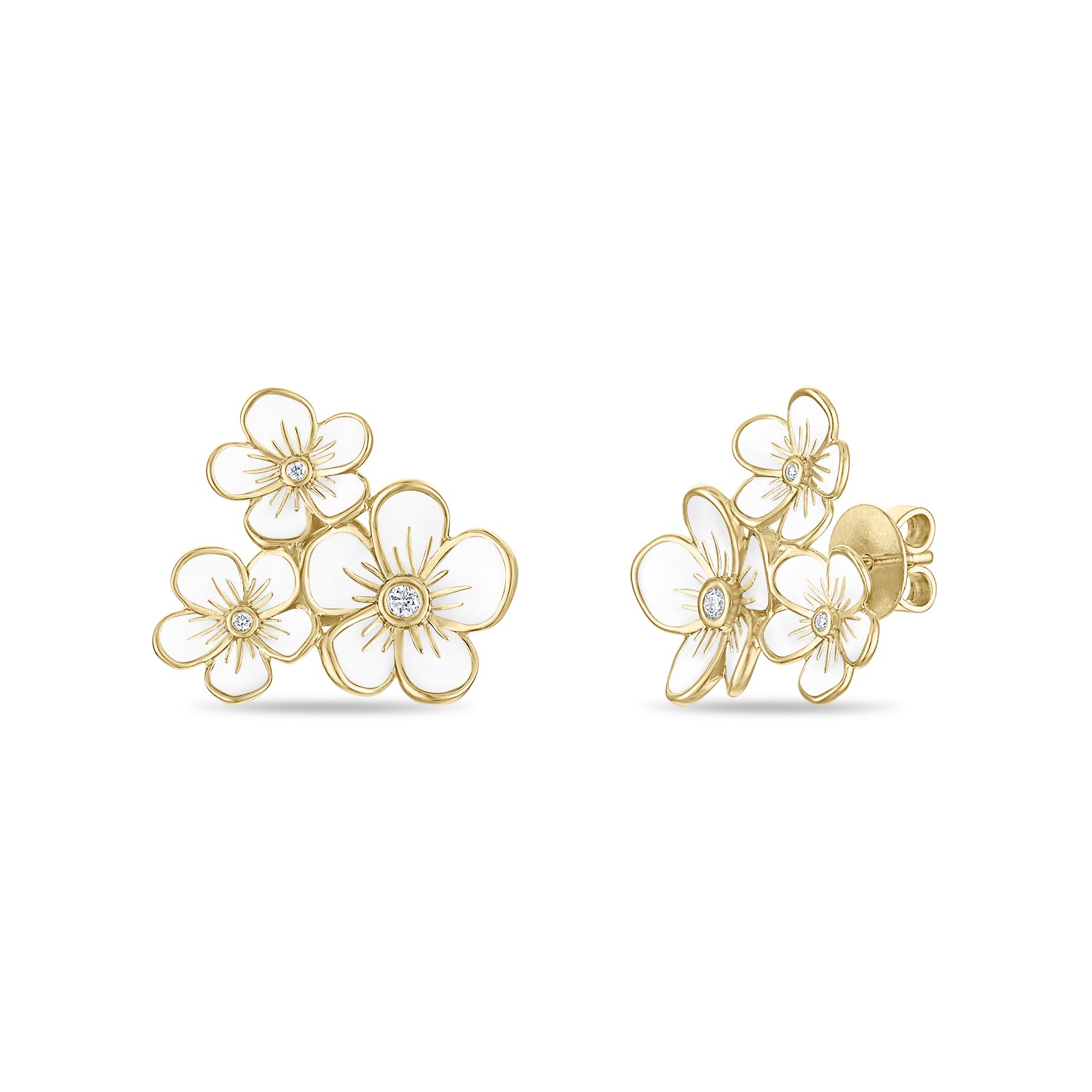 Triple Florette Studs in White