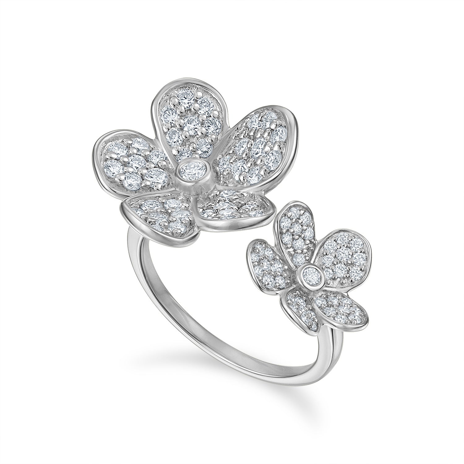 Double Florette Ring in White Gold with Pavé Diamonds
