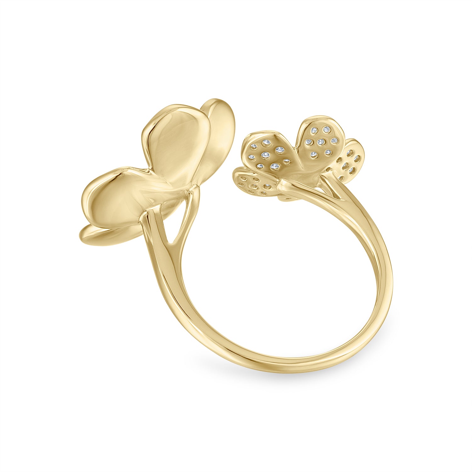 Double Florette Ring in White Enamel and Pavé Diamonds