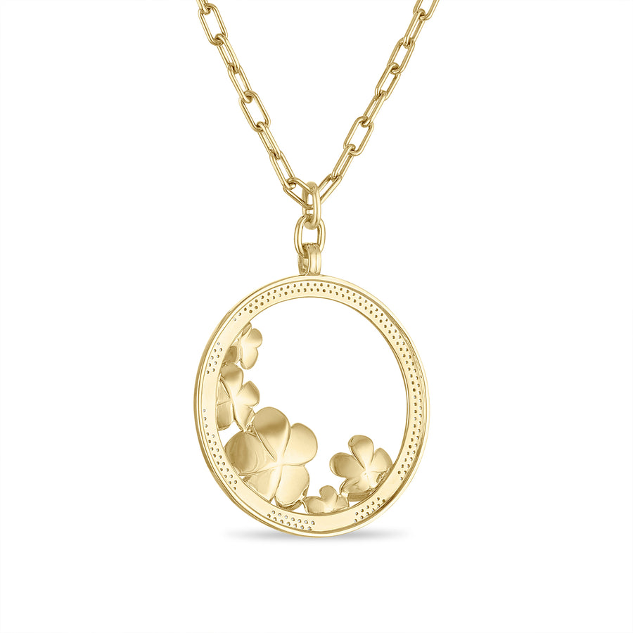Florette Gold and Diamond Circle Pendant on Long Chain