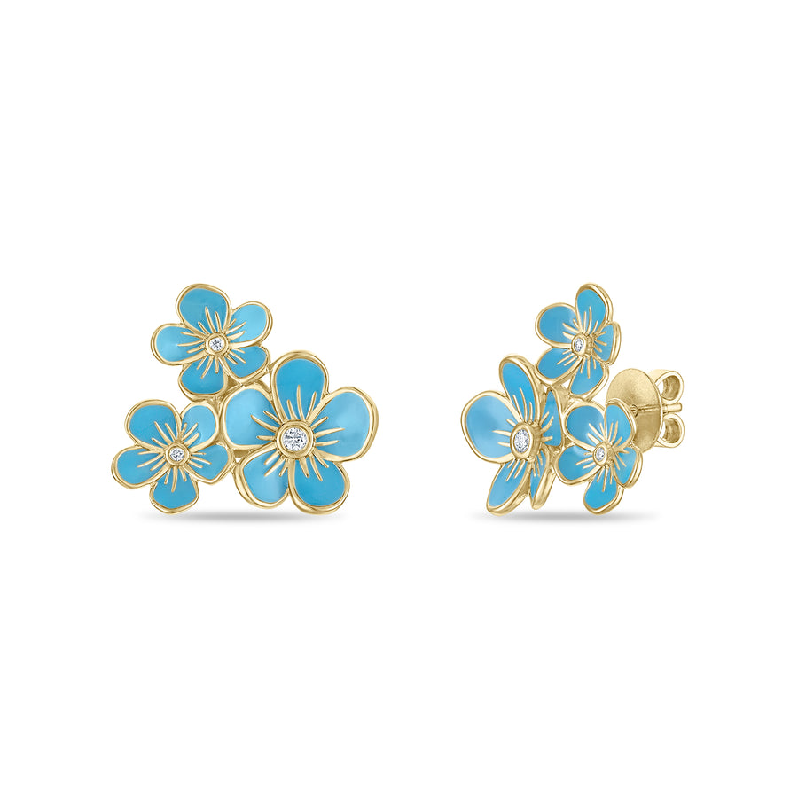 Triple Florette Studs in Forget-me-Not Blue