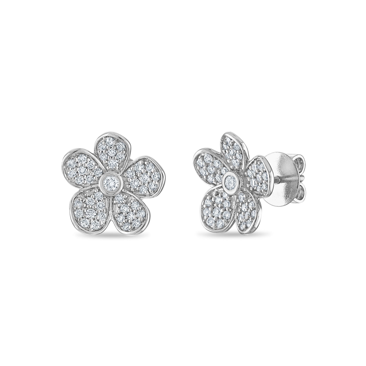 Medium Florette Studs in Pavé Diamonds and White Gold