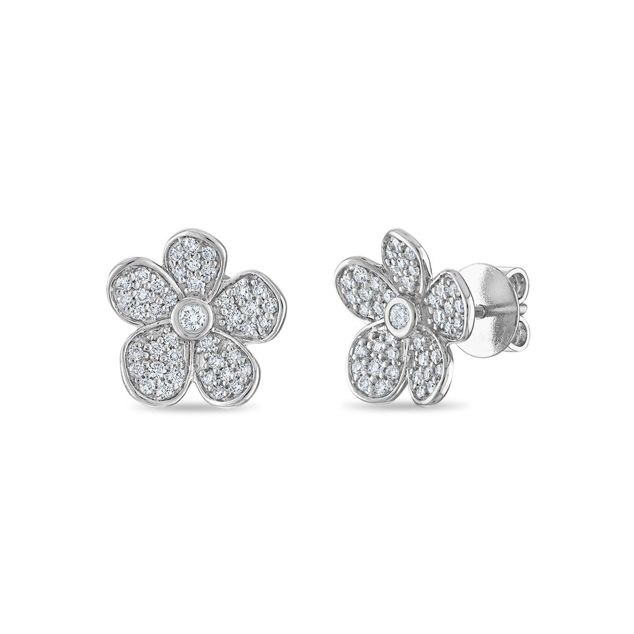 Medium Florette Studs in Pavé Diamonds and White Gold