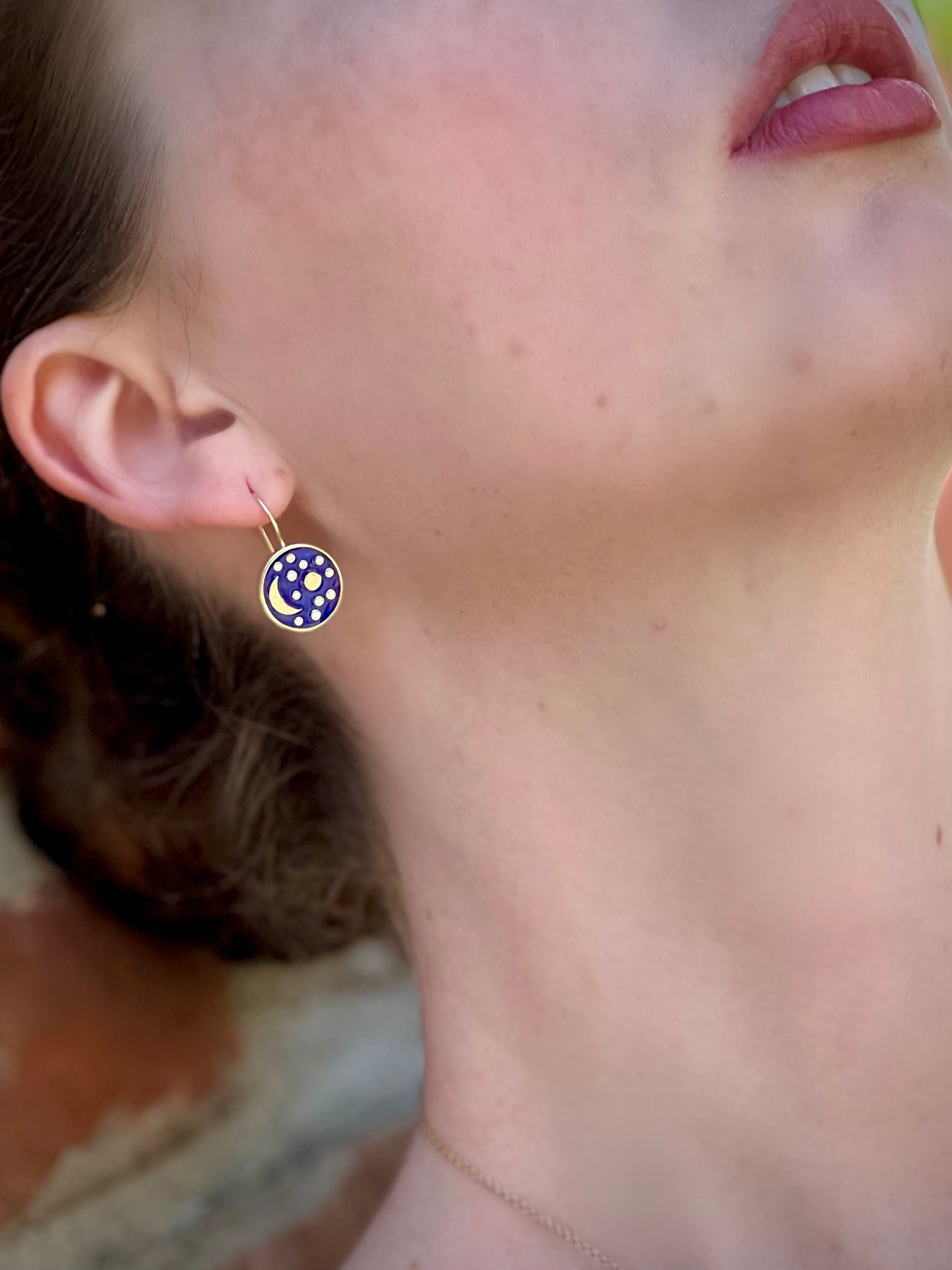 Nebra Sky Medium Enamel and Diamond Disc Earrings