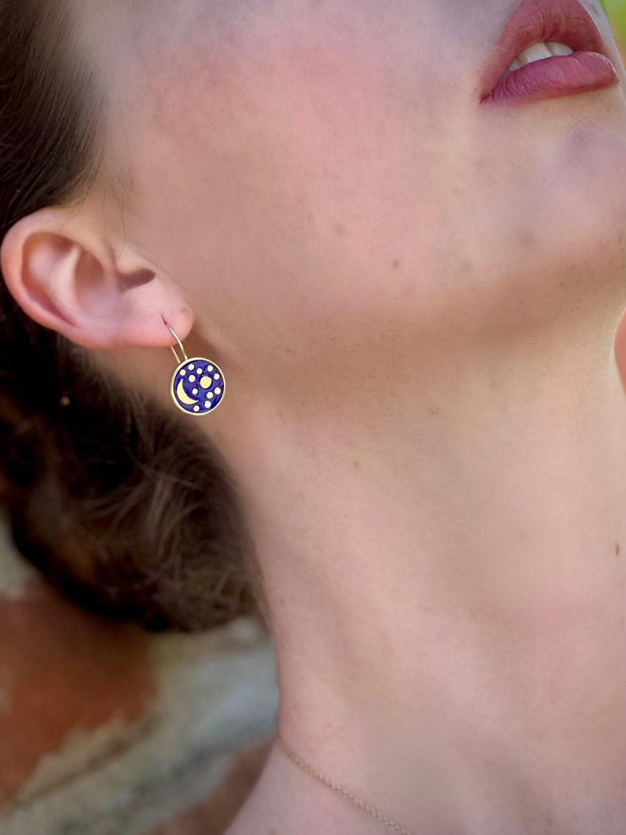 Nebra Sky Medium Enamel and Diamond Disc Earrings