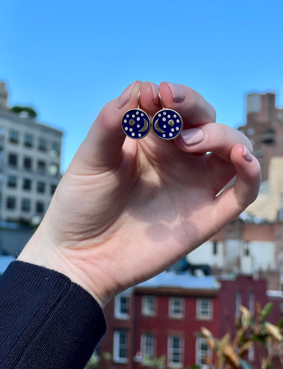 Nebra Sky Medium Enamel and Diamond Disc Earrings