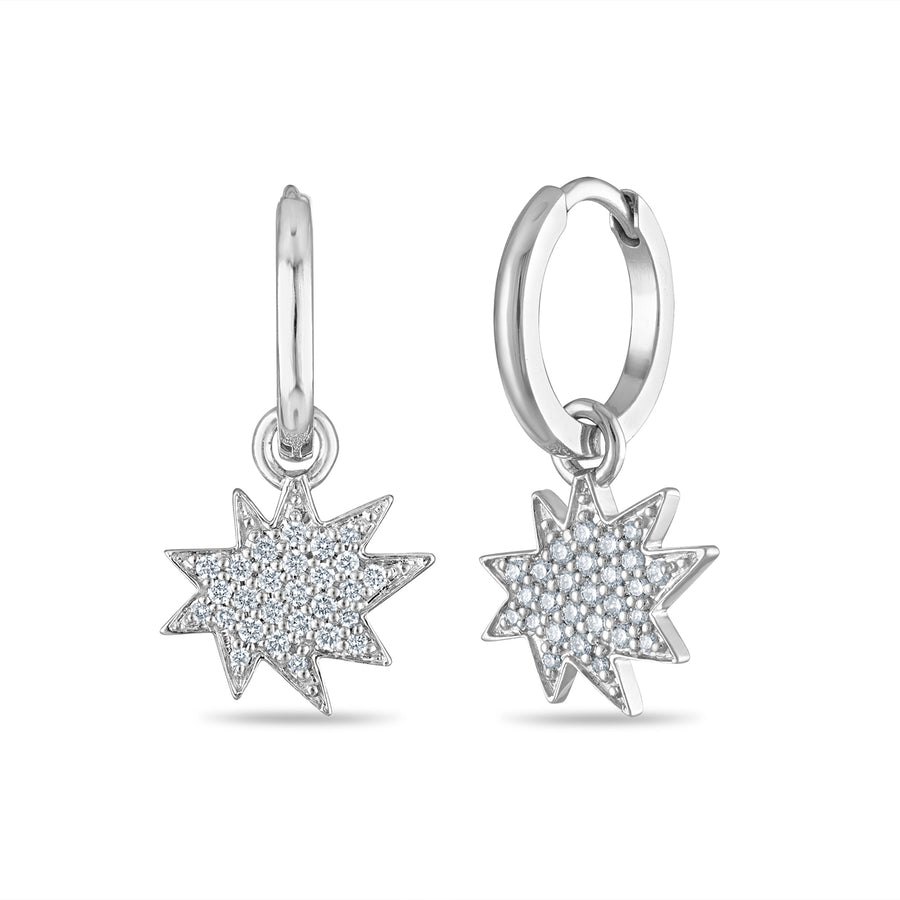 White Gold Mini KAPOW Charm Pavé Diamond Huggies