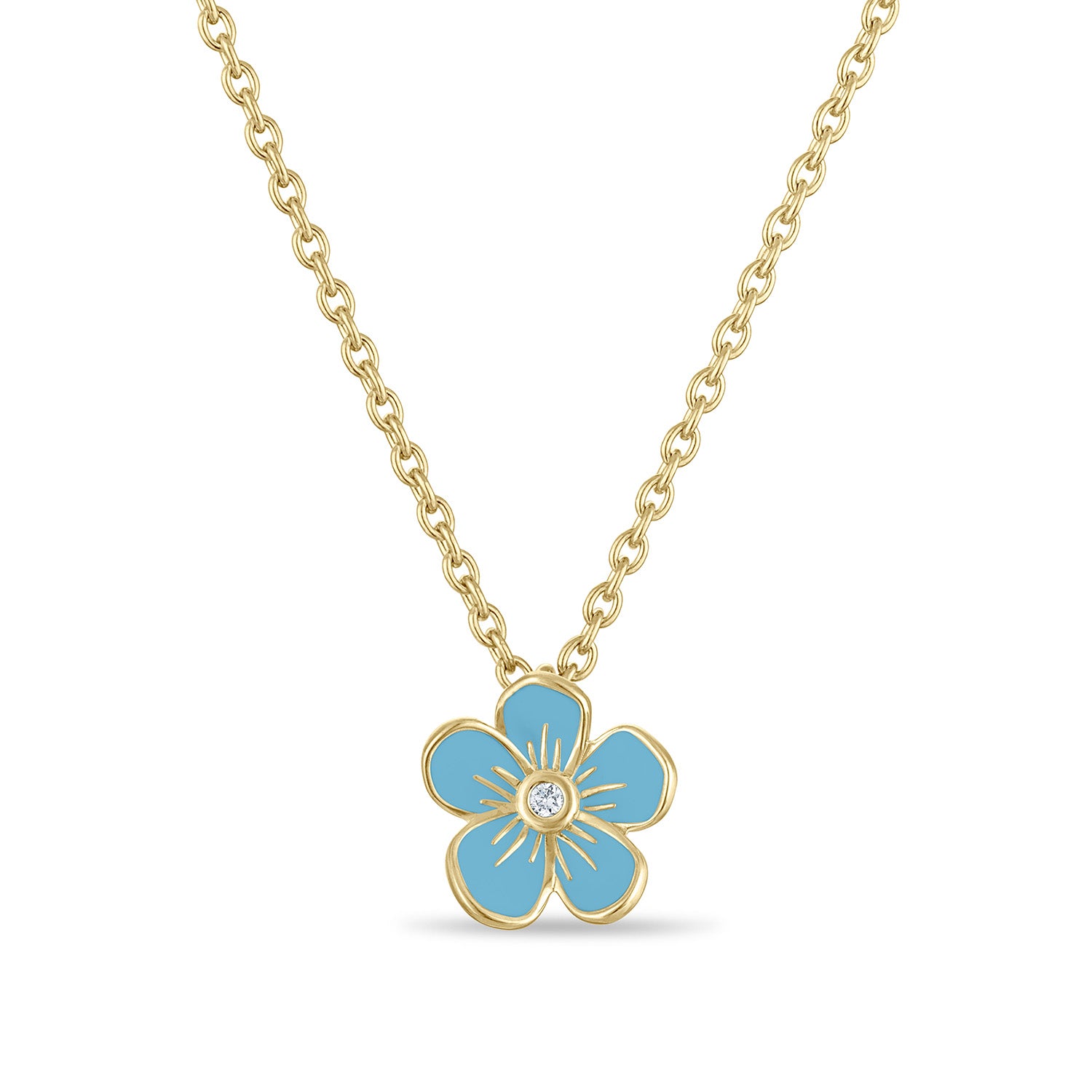 Small Florette Single Pendant Necklace in Forget-Me-Not Blue