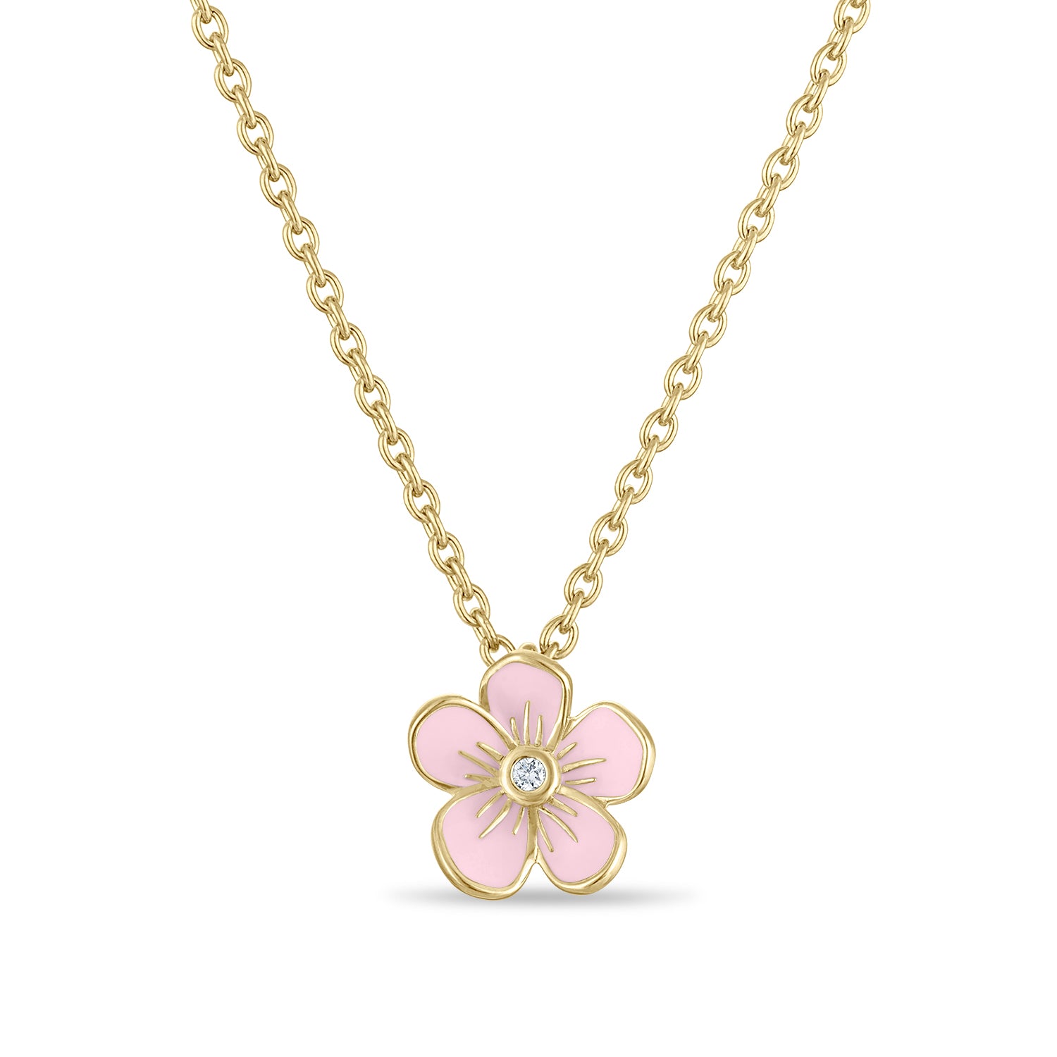 Small Florette Single Pendant Necklace in Baby Pink