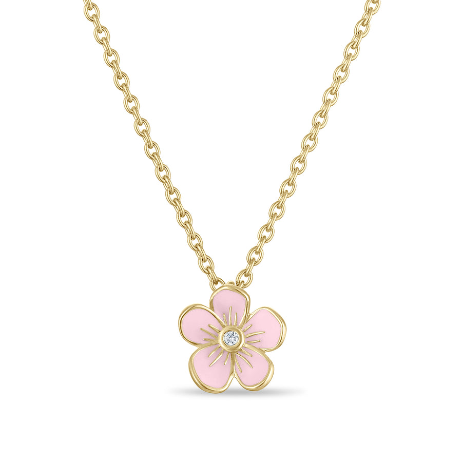 Small Florette Single Pendant Necklace in Baby Pink