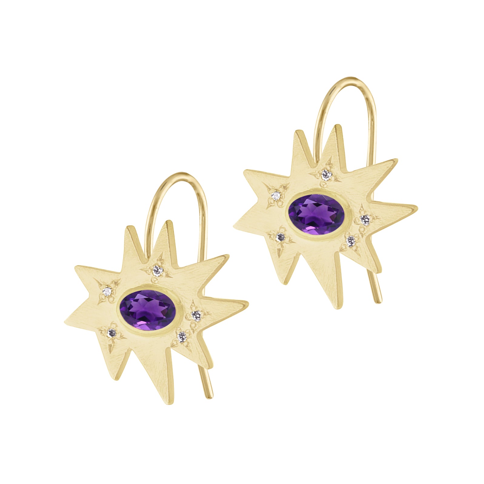 Gold Midi KAPOW! Earrings: Amethyst