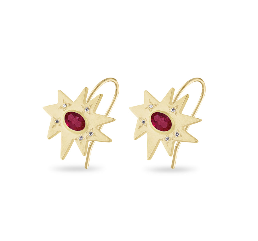 Gold Midi KAPOW! Earrings with Ruby