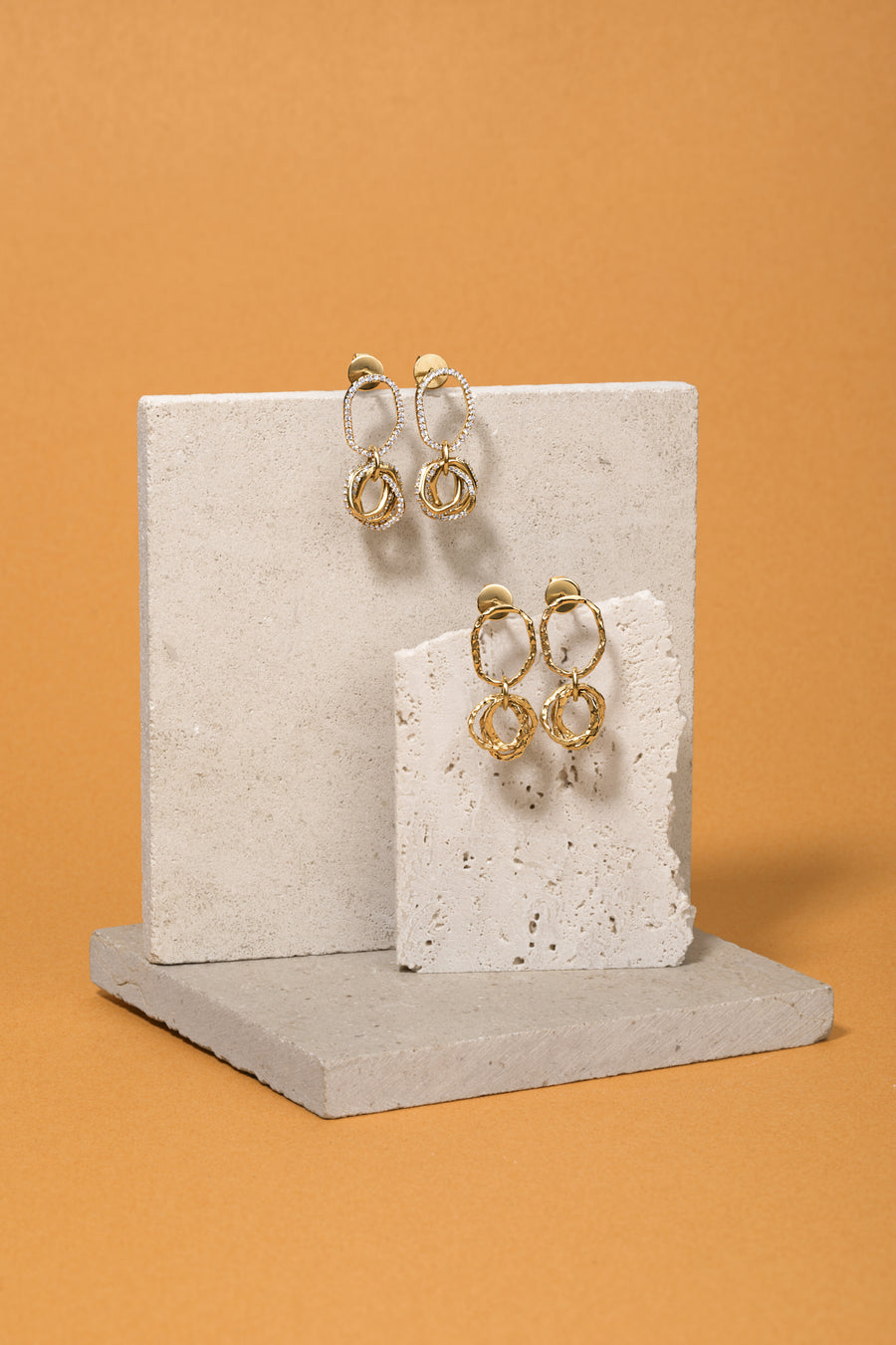 Teatro Gold Earrings with Pavé Diamonds