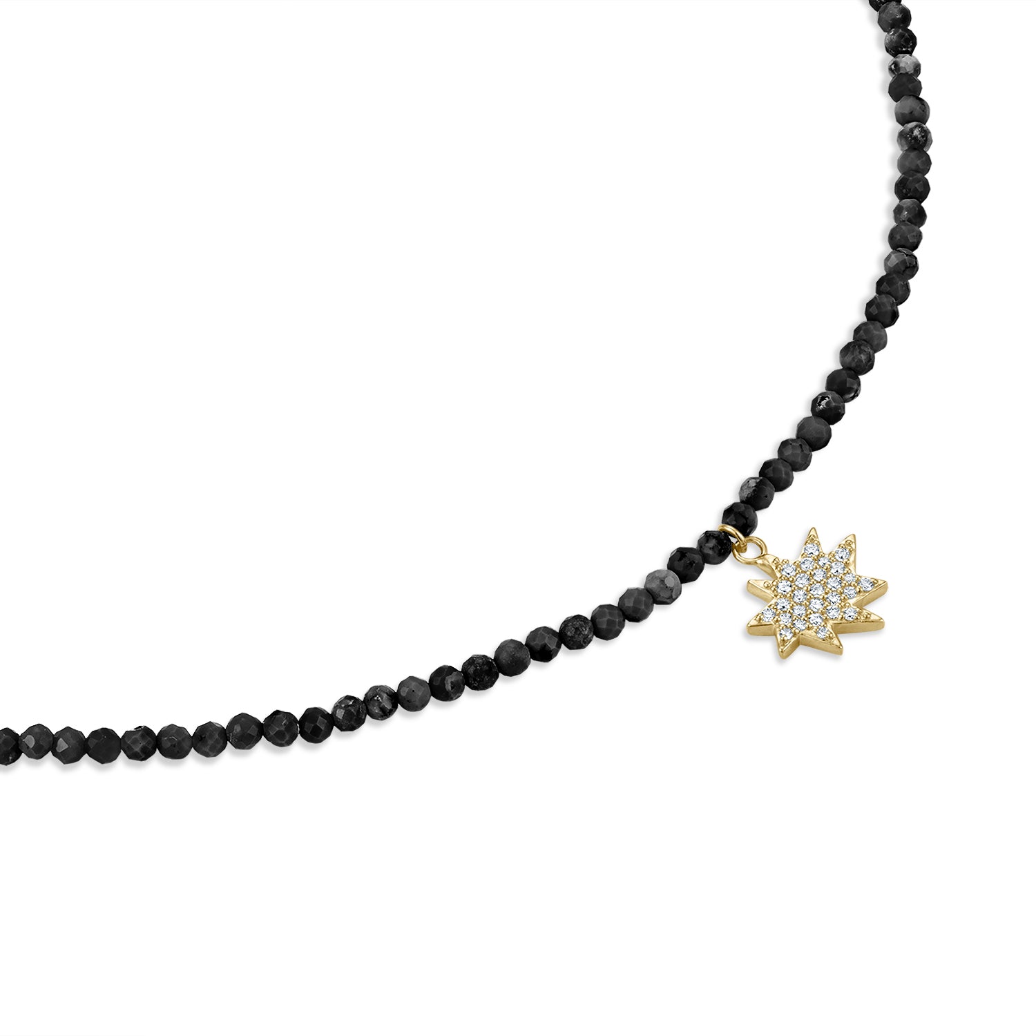 Black Agate Beaded Necklace with Pavé Diamond Mini KAPOW!