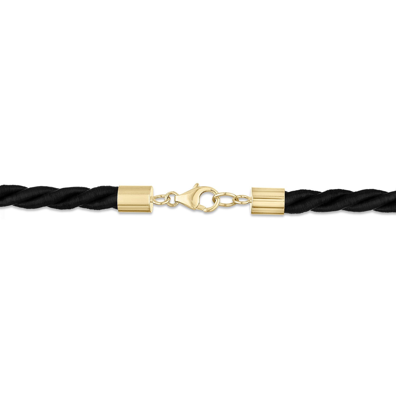 Long Twisted Black Silk Cord Necklace with Gold Clasp