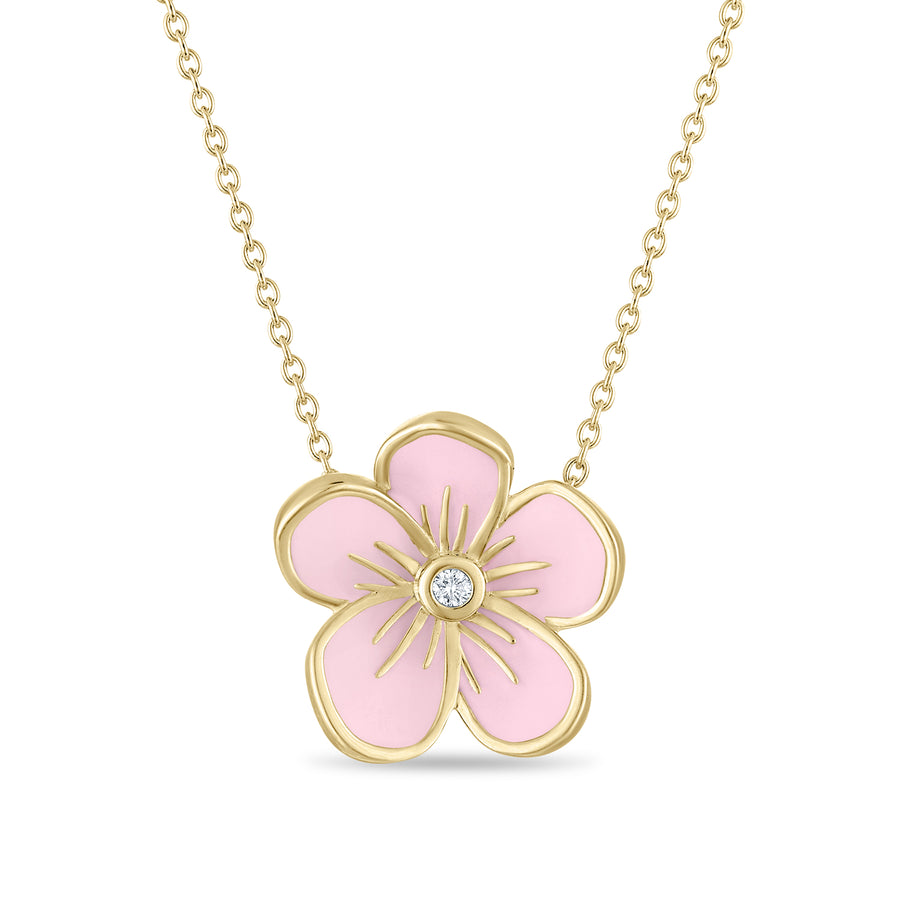 Large Florette Single Pendant Necklace in Baby Pink