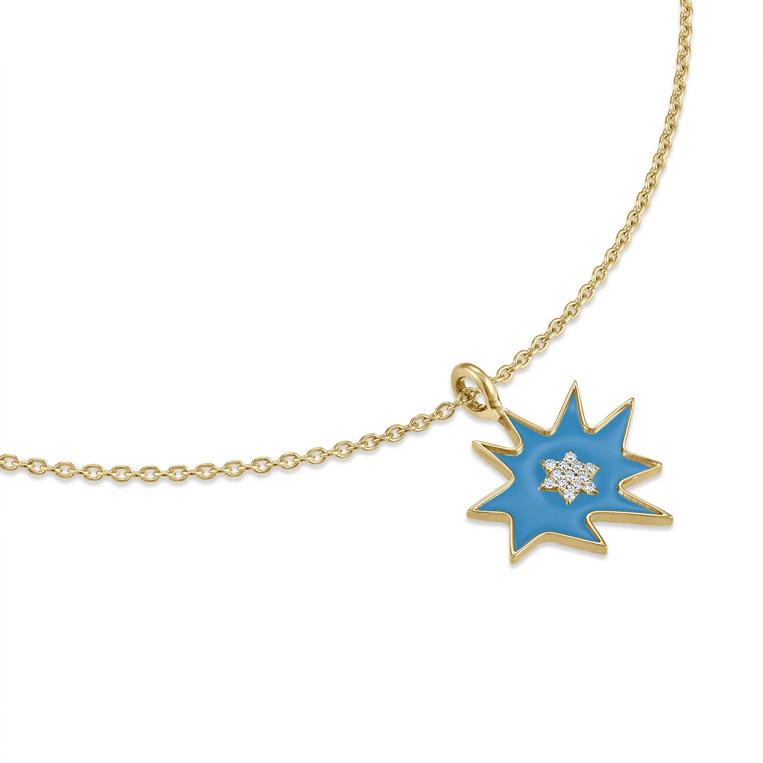 Gold Midi KAPOW! Necklace in Blue Enamel with Pavé Diamond Star of David