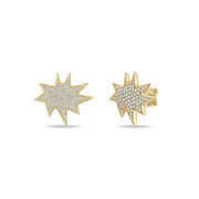 Gold Midi KAPOW! Studs, Pavé Diamonds
