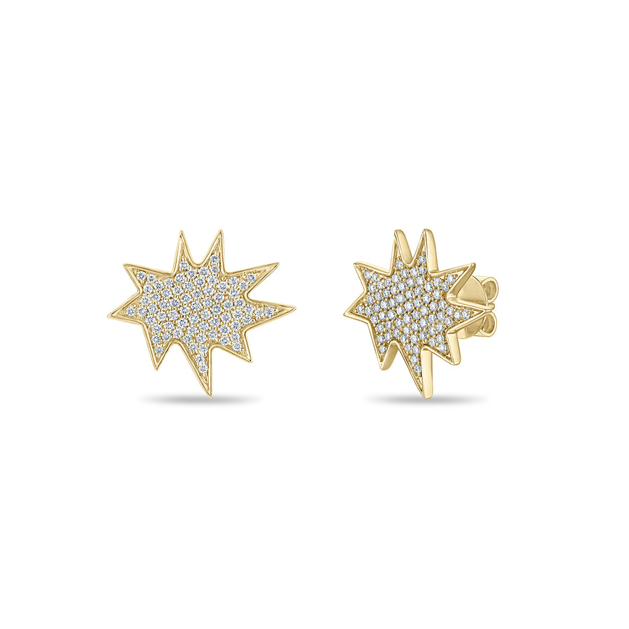 Gold Midi KAPOW! Studs, Pavé Diamonds