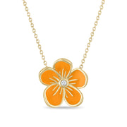 Large Florette Single Pendant Necklace in Bright Orange