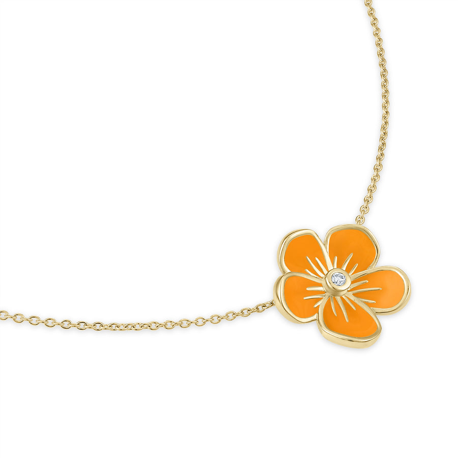Large Florette Single Pendant Necklace in Bright Orange
